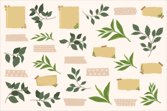 Set of Leaf and Tape Collection Illustration Illustrations Imprimables Par Alit Design
