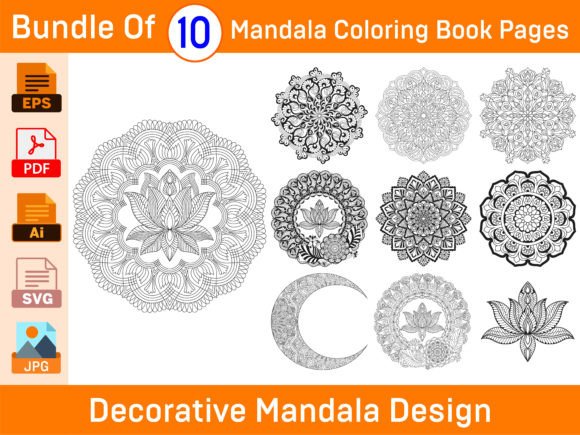 Bundle of 10 Decorative Mandala Coloring Gráfico Páginas y libros de colorear para niños Por DesignConcept