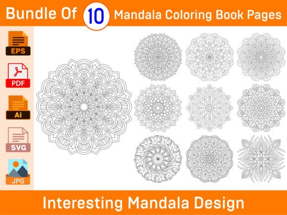 Bundle of 10 Interesting Mandala Design Gráfico Páginas y libros para colorear Por DesignConcept