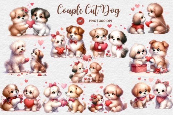 Couple Cute Dog Watercolors Sublimation Illustration Graphiques AI Par Sosacha