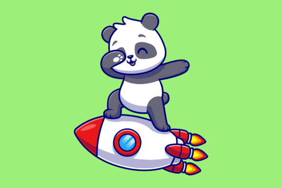 Cute Panda Dabbing on Rocket Cartoon Graphic Illustrations By catalyststuff