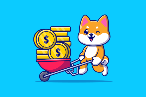 Cute Shiba Inu Dog Pushing Cart Gold Graphic Illustrations By catalyststuff