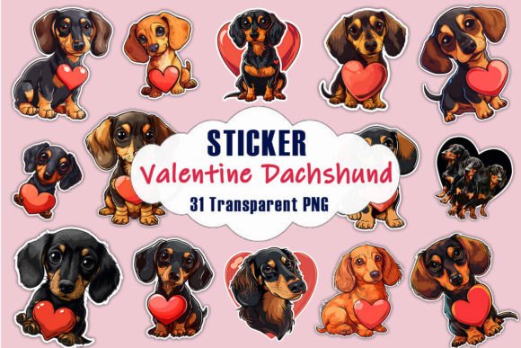 Valentine Dachshund Dog Stickers PNG Graphic Crafts By Mulew
