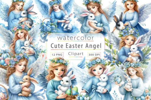 Watercolor Easter Angel Clipart Grafica Illustrazioni Stampabili Di LiustoreCraft