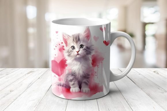 Cat Kitten Heart Mug Gráfico Plantillas de Impresión Por R.Ray Design