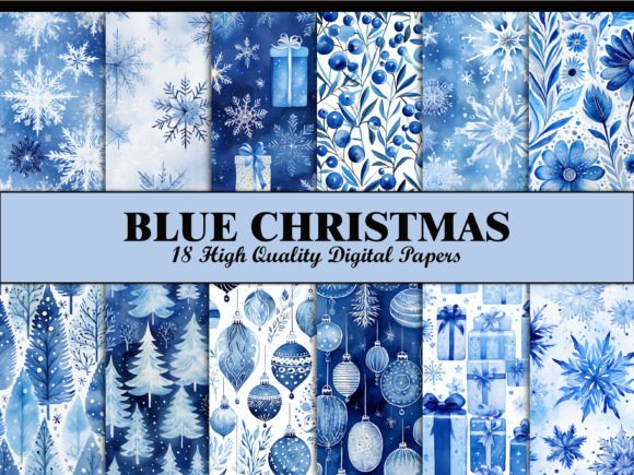 Christmas Scrapbook Paper Blue Winter Grafika Papierowe Wzory Przez Wildflower Publishing