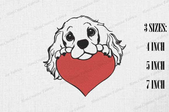 Cute Cocker Spaniel Peeking from Heart Dogs Embroidery Design By Honi.designs
