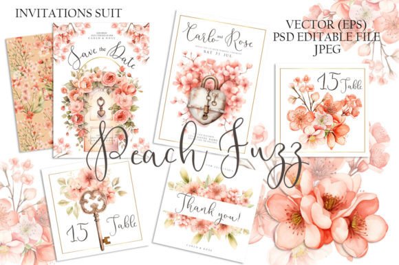Peach Fuzz Floral Invitations Graphic Graphic Templates By EvgeniiasArt