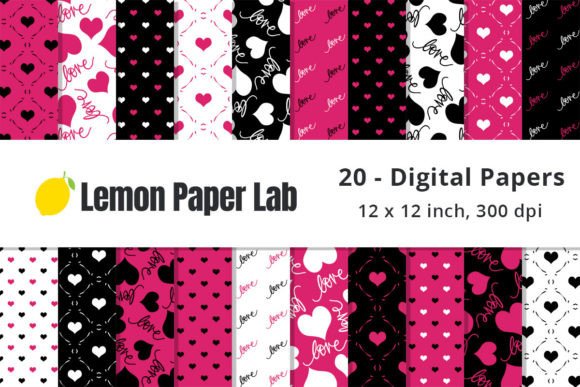 Pink and Black Hearts Digital Background Graphic Patterns By Lemon Paper Lab