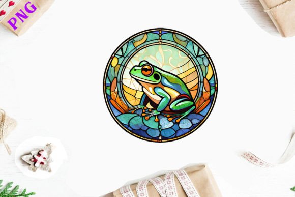 Stained Glass Frog Round Wind Spinner Graphic Illustrations By watercolor Design