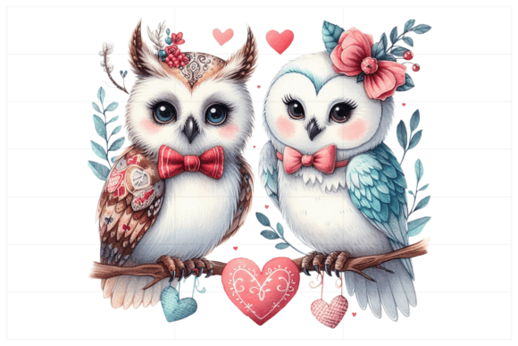 Watercolor Valentine Couple Owl Clipart Graphic Illustrations By Design Store