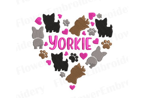Yorkie Dog Dogs Embroidery Design By FlowerEmbroidery