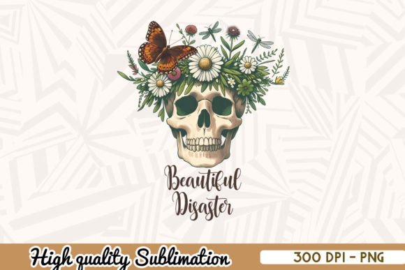 Beautiful Disaster Floral Skull PNG Gráfico Artesanato Por Zanynoti