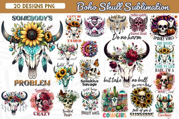 Boho Skull Sublimation Bundle Graphic Crafts By Zanynoti