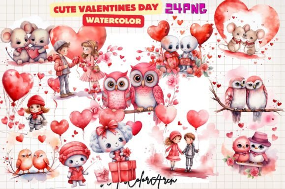 Cute Valentines Day Sublimation Clipart Graphic AI Generated By WaterColorArch