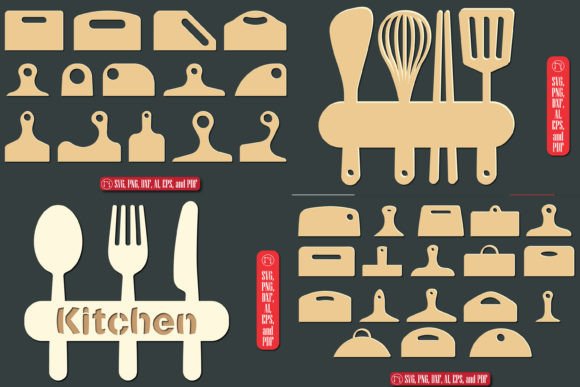 Cutting Board & Kitchen Sign SVG Bundle Graphic 3D SVG By NGISED