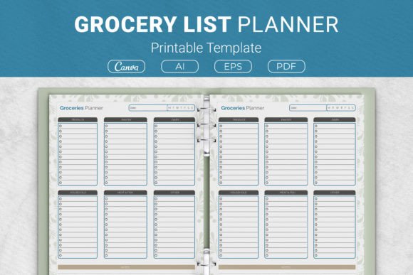 Grocery List Planner Template Graphic KDP Interiors By JUNDI