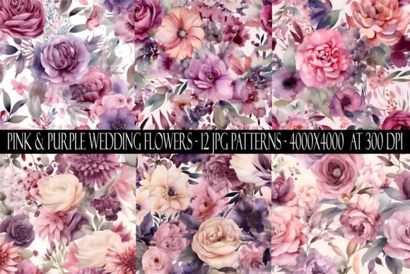 Pink and Purple Wedding Flower Patterns Graphic Patterns By Digital Paper Packs