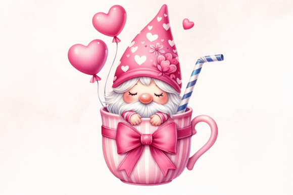 Watercolor Valentine Gnome Sitting Mug Gráfico Ilustraciones Imprimibles Por Design Store