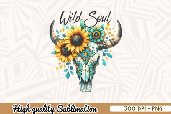 Wild Soul Bull Skull Sunflower PNG Graphic Crafts By Zanynoti