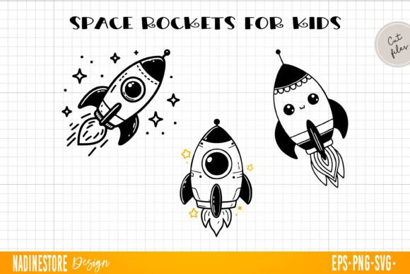 Space Rocket for Kids. SVG, PNG, EPS. Grafika Ilustracje do Druku Przez NadineStore