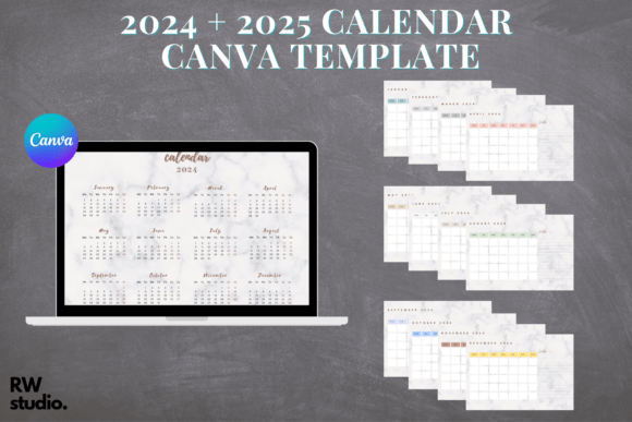 2024 & 2025 Calendar Canva Template Gráfico Modelos de Impressão Por TY Wu
