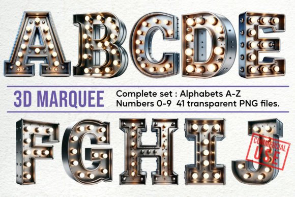 3D Marquee Alphabet & Number PNG Letters Graphic Print Templates By TyphoonTanya