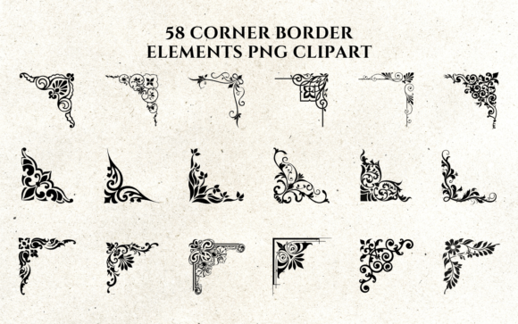 58 Corner Border Elements PNG Clipart Gráfico Ilustraciones Imprimibles Por GraphicxPack
