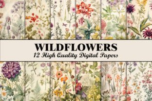 Botanical Scrapbook Paper Flower Pattern Grafika Papierowe Wzory Przez Wildflower Publishing 1