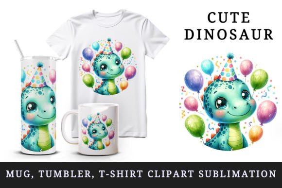 Cute Dinosaur Birthday Mug Wrap Clipart Gráfico Manualidades Por Tati Design