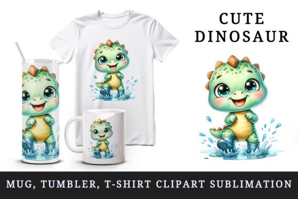 Cute Dinosaur in Puddle Mug Wrap Clipart Graphic Crafts By Tati Design