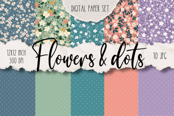 Flowers and Dots Digital Paper Pack Gráfico Patrones de Papel Por Cheerful Apple Studio