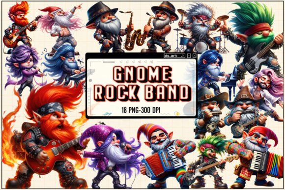 Gnome Rock Band Sublimation Bundle Graphic Illustrations By DS.Art