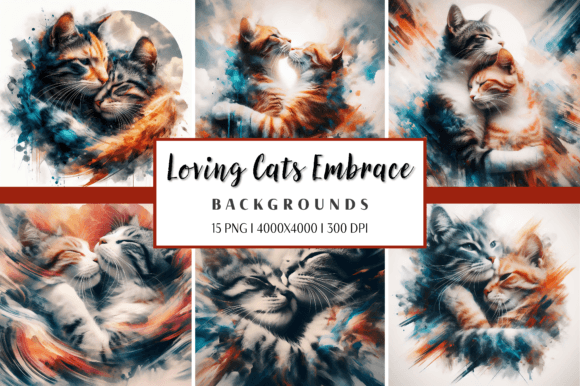 Loving Cats Embrace Grafik KI Illustrationen Von Redsky Cat