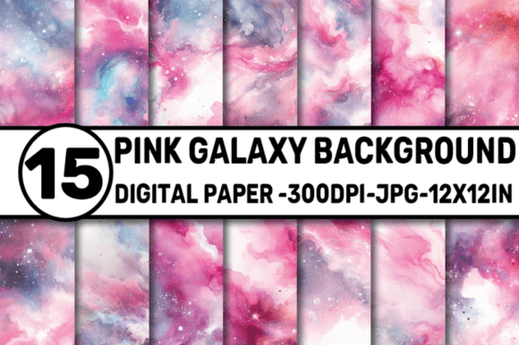 Watercolor Pink Galaxy Background Graphic AI Patterns By ElksArtStudio