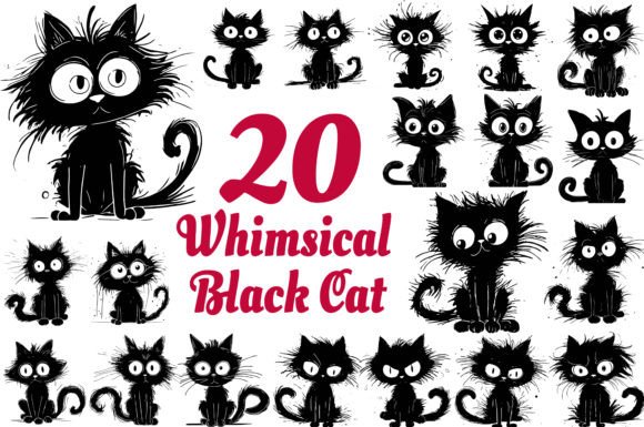 Whimsical Black Cat Silhouette Bundle Gráfico Artesanato Por shipna2005