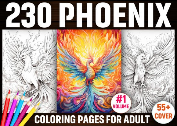 230 Phoenix Coloring Pages for Adults Gráfico Páginas y libros de colorear para adultos Por E A G L E