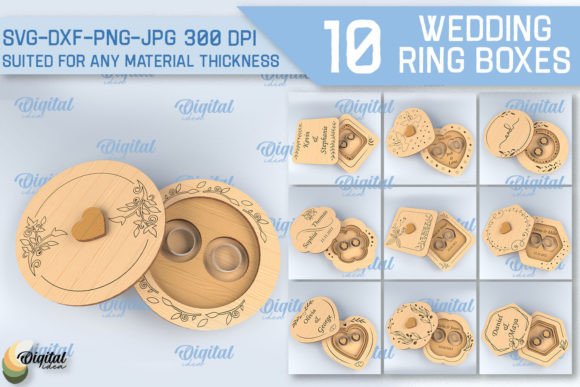 3D Wedding Ring Box Laser Cut Bundle Gráfico SVG 3D Por Digital Idea