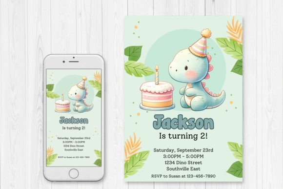 Cute Dinosaur Birthday Invitation Graphic Graphic Templates By CuteDigitalThings