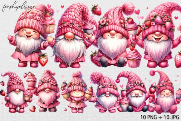 Cute Gnome Cupcake Strawberry Grafik KI Grafiken Von FonShopDesign