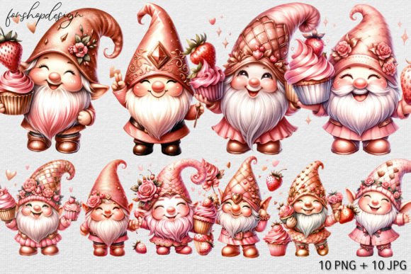 Cute Gnome Cupcake Strawberry Grafik KI Grafiken Von FonShopDesign