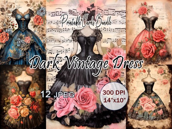 Dark Vintage Dress Cards JPEG Bundle Gráfico Fondos Por FantasyDreamWorld