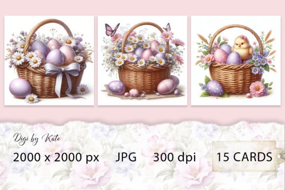 Easter Basket Cards JPG Set Graphic AI Graphics By Digi by Kate