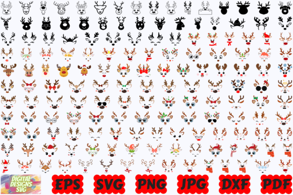 Reindeer Faces SVG | Christmas Reindeer Graphic Crafts By DigitalDesignsSVGBundle