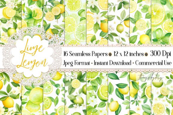 16 Seamless Lime Lemon Citrus Patterns Graphic Patterns By ThingsbyLary