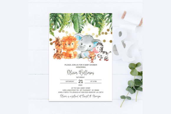 Animals Safari Baby Shower Invitation Graphic Print Templates By AlishaSDBoutique