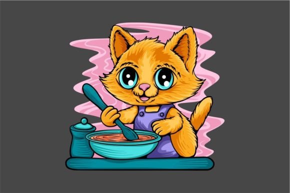 Cooking Cat Cartoon T-shirt Design Graphic T-shirt Designs By Universtock