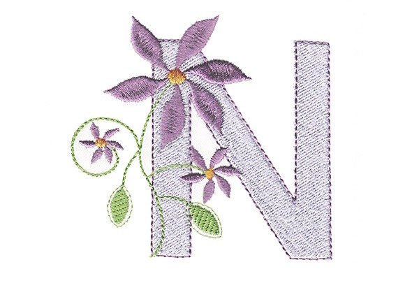 Floral Alphabet N Monograma de Boda Diseño de Bordado Por Funky Stitches