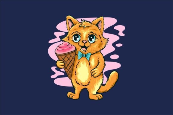 Ice Cream Cat Cartoon T-shirt Design Graphic T-shirt Designs By Universtock