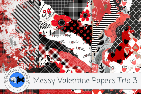 Messy Valentine Papers 3- Set of 3 Graphic Textures By Wetfish Designs